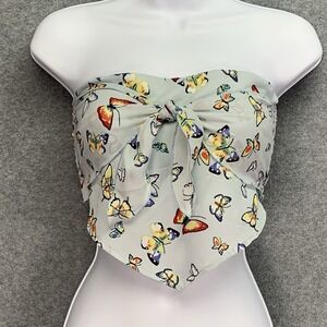 Blue Blush Butterfly Scarf Hanky Haltar Top Size M Blue Boho Festival Hippie